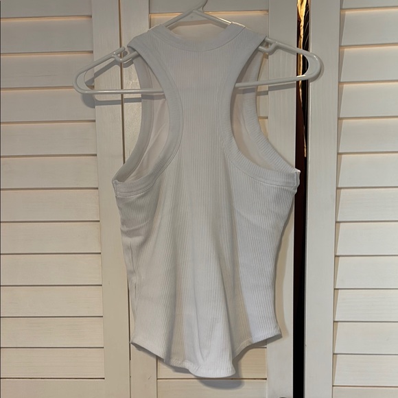 White Racer Back Ribbed Tank Top (Built in bra) - Picture 4 of 6